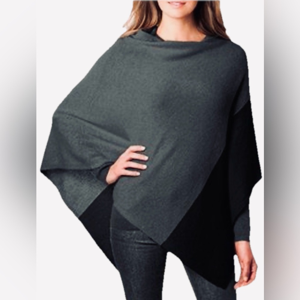 Celeste Wool Cashmere blend color block poncho wrap size O/S